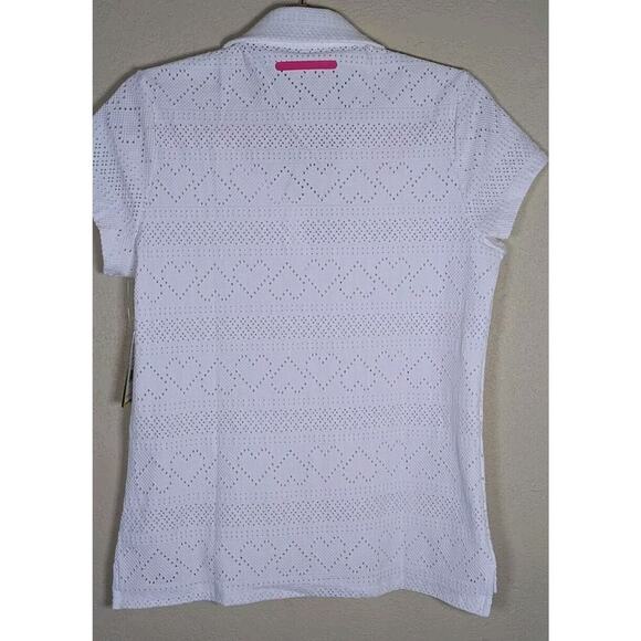 EleVen by Venus Williams Devotion Polo Shirt White Heart Eyelet Country Club Med - Picture 3 of 4